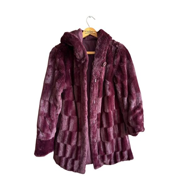 Dennis Basso Reversible H20 resistant-Faux Fur winter Coat Burgundy Womens XS-S - Picture 9 of 9